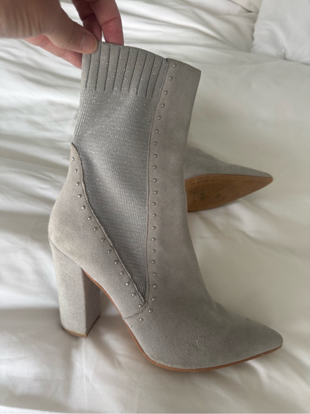 Dolce Vita Gray Suede Pointed Toe Studded Ankle Boots